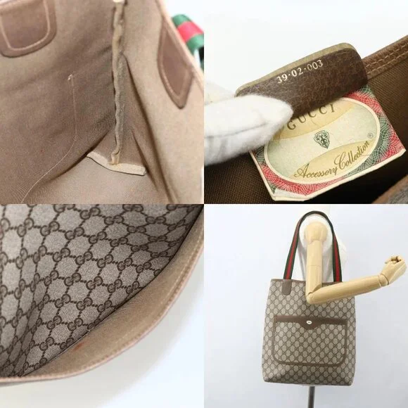 GUCCI GG Supreme Web Sherry Line Tote Bag PVC Beige Red 39 02 003 Auth ka492 - Picture 15 of 15